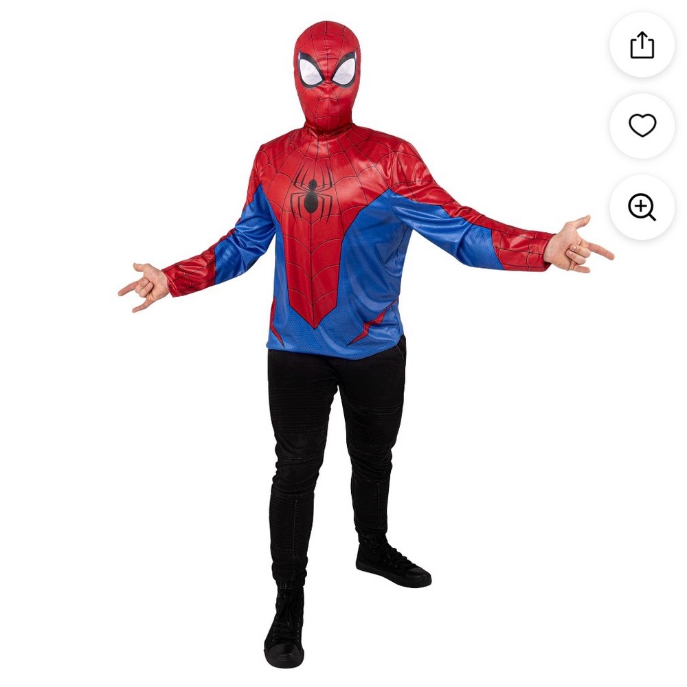 Marvel Men Spiderman  Costume , Men's Size L/XL (36-42),Top and Mask for Adults.
